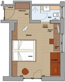 Layout of a standard room at Vital-Hotel Rainer
